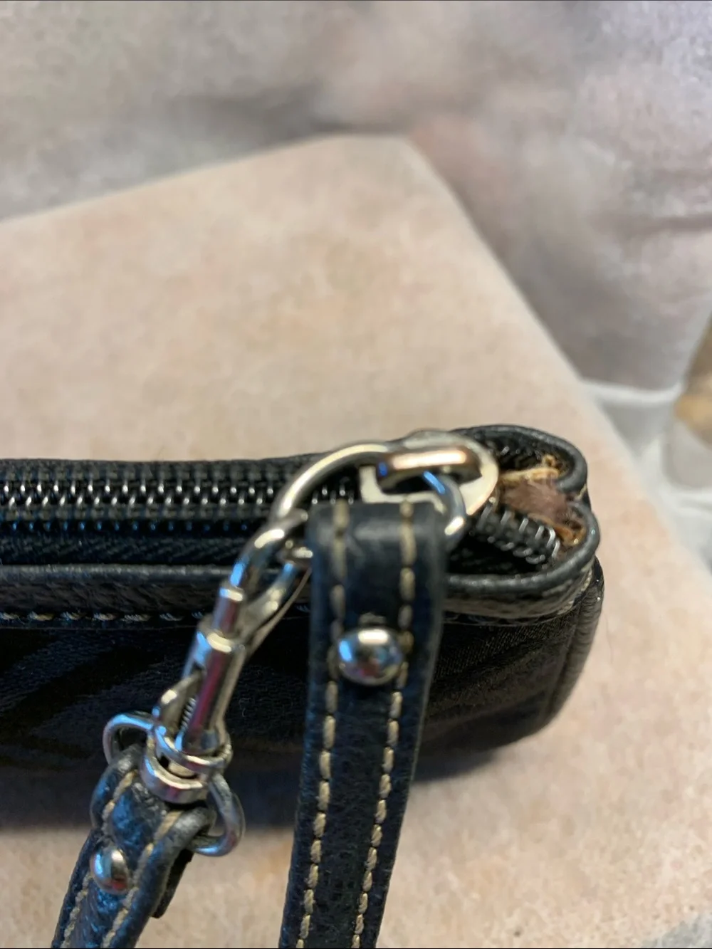 Tignanello Black Monogram Jacquard  Patterned Wristlet/ Clutch With Leather Trim
